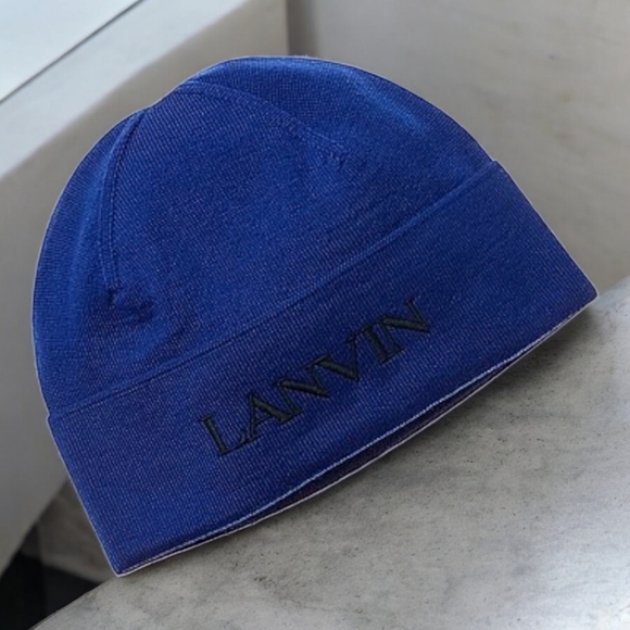 LANVIN LOGO EMBROIDERY WOOL HAT- BLUE - Picture 1 of 11